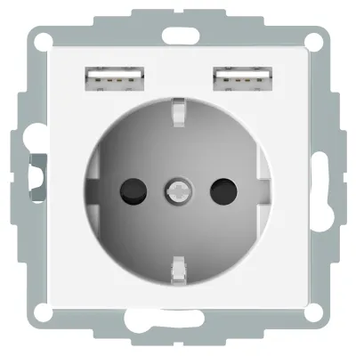 Elso Schuko-Steckdose ELG365344 | USB Ladegerät 2x USB-A 2,4A | Kinderschutz | 16A 250V | Aufputz | reinweiß