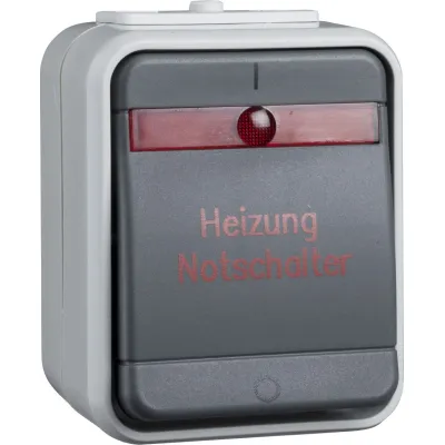 Elso Heizungsnotschalter 2-polig | beleuchtet | Aufputz IP44 | Kontroll-Ausschalter | lichtgrau/basaltgrau