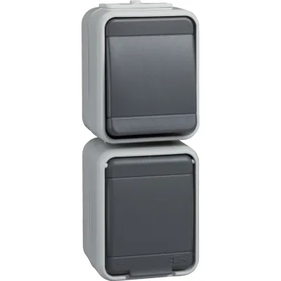 ELSO Steckdosen-Schalter-Kombination 448629 | Aufputz | IP44 | Wechselschalter | SCHUKO | basaltgrau