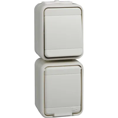 Elso Universalschalter-Steckdosen-Kombi 448620 | Aufputz | IP44 | vertikal | Wechselschalter | SCHUKO | perlweiß