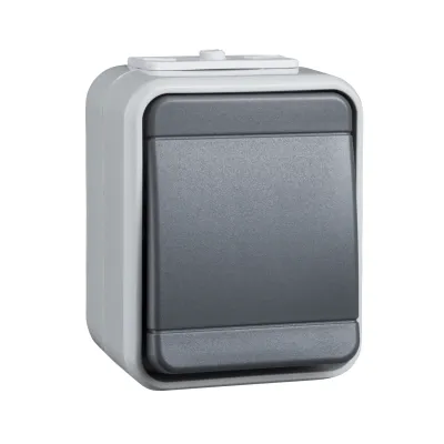 Elso Kreuzschalter 441709 | Aufputz IP44 | 10A 250V | Steckklemme | 1-fach | licht-/basaltgrau | Thermoplast