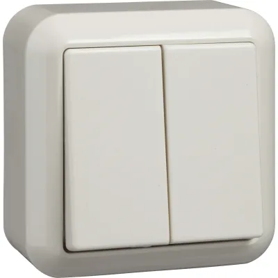 ELSO Serienschalter 381500 | Aufputz | 2-fach Wippe | 10A 250V | Steckklemme | Thermoplast | IP20 | perlweiß