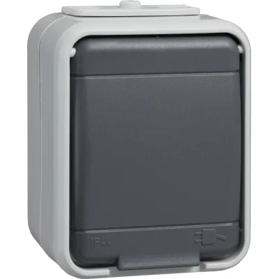 Schneider Electric Steckdose 1-fach 445009 | SCHUKO | Aufputz | IP44 | Steckklemme | Klappdeckel | lichtbasaltgrau