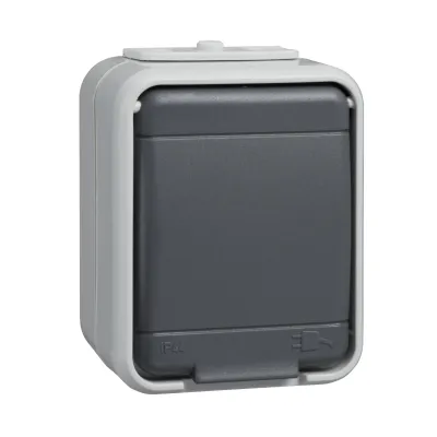Schneider Electric Steckdose 1-fach 445009 | SCHUKO | Aufputz | IP44 | Steckklemme | Klappdeckel | lichtbasaltgrau