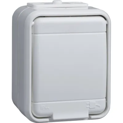 Elso Steckdose 1-fach 445004 | SCHUKO Aufputz IP44 | 16A 250V | Steckklemme | Klappdeckel | reinweiß