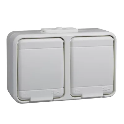 Elso Steckdose 2-fach 445404 | SCHUKO Aufputz IP44 | 16A 250V | waagerecht | Klappdeckel | vorverdrahtet | reinweiß