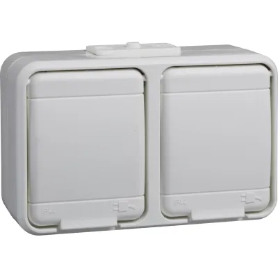 Elso Steckdose 2-fach 445404 | SCHUKO Aufputz IP44 | 16A 250V | waagerecht | Klappdeckel | vorverdrahtet | reinweiß