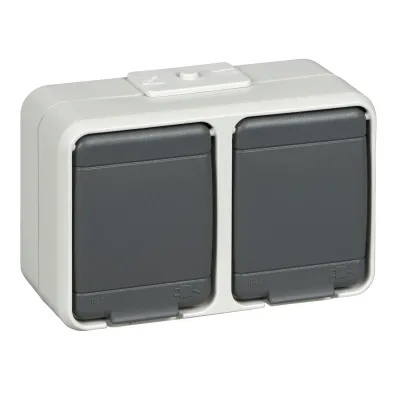 Elso Steckdose 2-fach Aufputz 455409 | SCHUKO Doppelsteckdose IP44 | waagerecht | Schraubklemme | lichtbasaltgrau