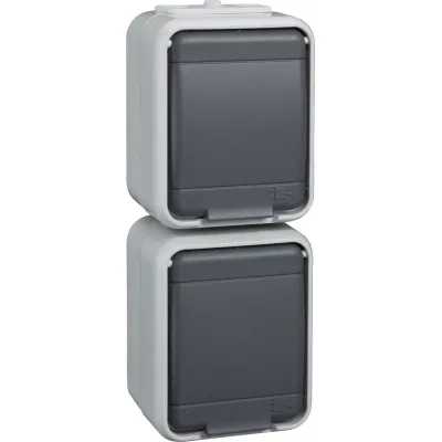 Schneider Electric Steckdose 2-fach Aufputz ELG445419 | SCHUKO | senkrecht | IP44 | Klappdeckel | vorverdrahtet | grau