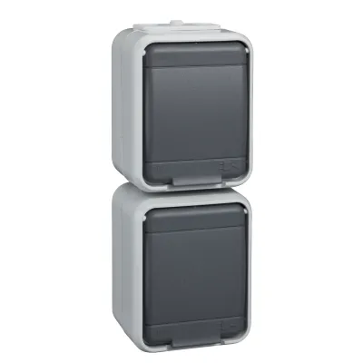 Schneider Electric Steckdose 2-fach Aufputz ELG445419 | SCHUKO | senkrecht | IP44 | Klappdeckel | vorverdrahtet | grau