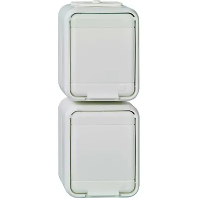 Elso Steckdose 2-fach senkrecht ELG455419 | Aufputz IP44 | SCHUKO | 16A 250V~ | Klappdeckel | lichtgrau/basaltgrau