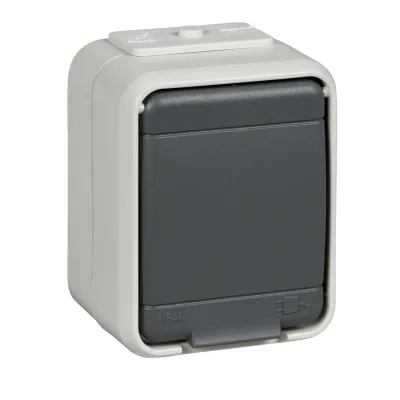 Elso Steckdose 1-fach 455009 | SCHUKO Aufputz IP44 | 16A 250V | Schraubklemme | 2 Leitungseinführungen | lichtbasaltgrau