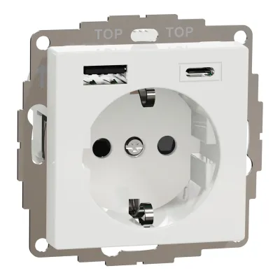 ELSO Steckdose mit USB A+C | ELG365354 | Schuko Unterputz 16A 250V | USB-A 2,4A | USB-C 3A | Thermoplast | Edelstahl