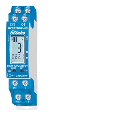 Eltako Betriebsstunden-Impulszähler BZR12DDX-UC | digital | 230V AC/DC | 1 Wechsler 10A | DIN-Schiene | Reset | IP20