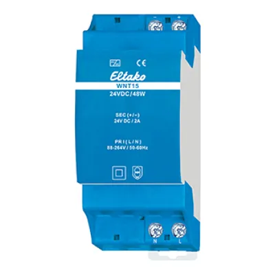 ELTAKO Weitbereichs-Schaltnetzteil WNT15-24VDC/48W 20000075 | 24V DC 2A | 48W | DIN-Schiene | 2TE | 110–240V AC | IP20