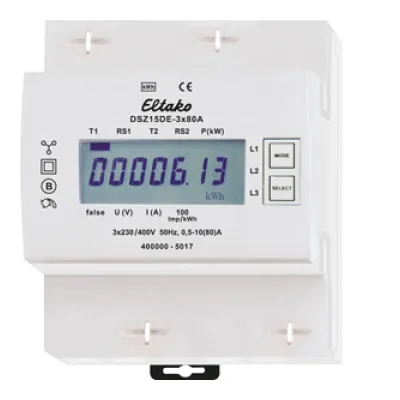 Eltako DSZ15DE-3x80A Drehstromzähler | digital | 3x80A | S0 Schnittstelle | Zweitarif | ungeeicht | Hutschiene | IP20