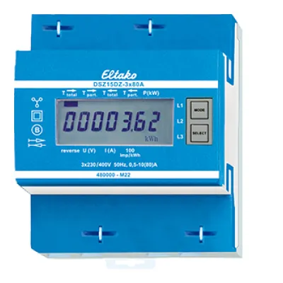 Eltako Zweiweg-Drehstromzähler DSZ15DZ-3x80A MID | geeicht | 3x80A | S0-Schnittstelle | 4TE | REG | digital
