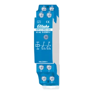Eltako ER12-002-UC Schaltrelais | 2 Wechsler | 16A | 8-230V UC | DIN-Schiene | leises Schalten | LED-Anzeige
