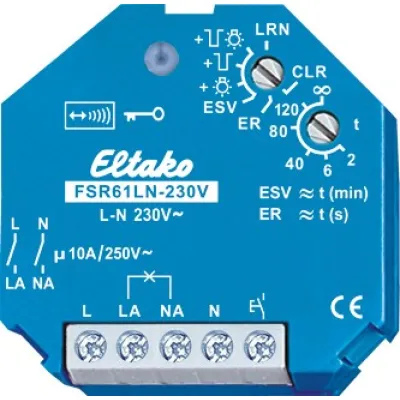 Eltako Funkaktor Stromstoßrelais FSR61LN-230V | 2-polig | 10A | 868MHz | Unterputz | für Pulsdrücker | blau