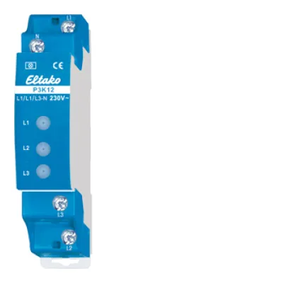 Eltako Phasenkontrolle P3K12-230V | Phasenwächter 3-Phasen | 3x LED | für DIN-Schiene | 18mm | Schraubanschluss