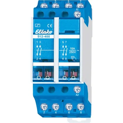 Eltako Stromstoßschalter S12-400-230V | 4-polig | 16A | 250V AC | 4 Schließer | DIN-Schiene | Handbetätigung
