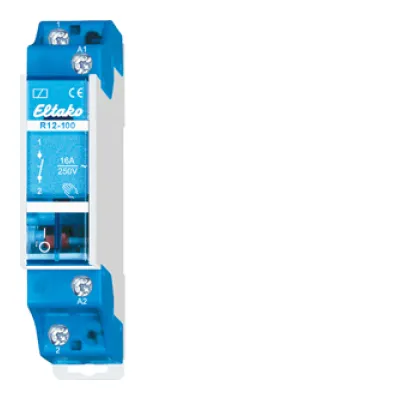 Eltako Installationsrelais R12-100-8V | 1 Schließer 16A 250V AC | DIN-Schiene | 8V AC Steuerung | Handbetätigung