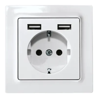 ELTAKO Schutzkontakt-Steckdose DSS55E+2xUSBA-wg | USB-Steckdose 2x USB-A 2,1A | Unterputz | reinweiß glänzend