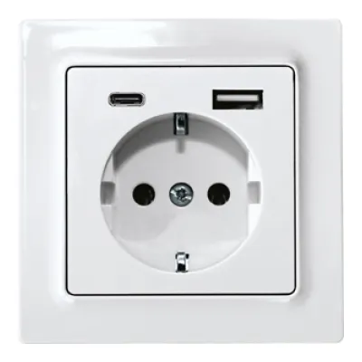 ELTAKO Schutzkontakt-Steckdose DSS55E+USBA+C-wg | USB-A & USB-C | erhöhter Berührungsschutz | Unterputz | weiß