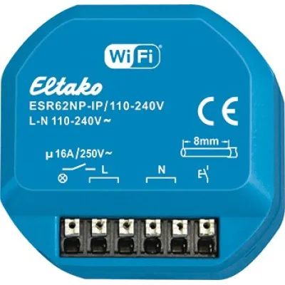 Eltako Stromstoß-Schaltrelais ESR62NP-IP/110-240V | WiFi Unterputz-Aktor 16A | Matter Kompatibel | Apple HomeKit | Blau