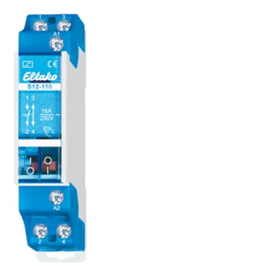 Eltako Stromstoßschalter S12-110-8V | 1 Schließer 1 Öffner | 16A 8V AC | DIN-Schiene | 1TE | mechanisch | Blau