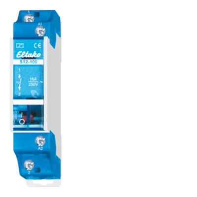 Eltako Stromstoßschalter S12-100-8V | 1 Schließer 16A | 8V AC | DIN-Schiene | 1TE | Handbetätigung | 250V