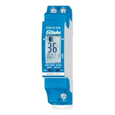 Eltako EVA12-32A | Energieverbrauchsanzeige 32A | 1-phasig | digital LCD | Hutschiene 230V | IP50 | Blau