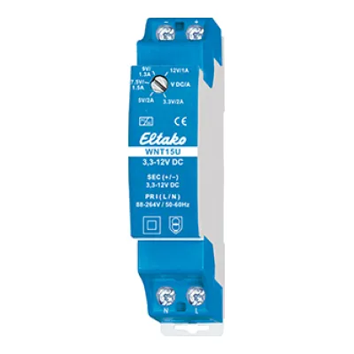 Eltako Schaltnetzteil WNT15U/3,3-12VDC 20000175 | Universal-Weitbereich | 3,3-12V DC 1A | DIN-Schiene | 12W | IP20
