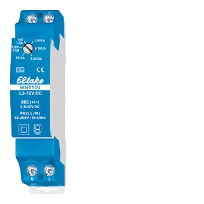 Eltako Schaltnetzteil WNT15U/3,3-12VDC 20000175 | Universal-Weitbereich | 3,3-12V DC 1A | DIN-Schiene | 12W | IP20