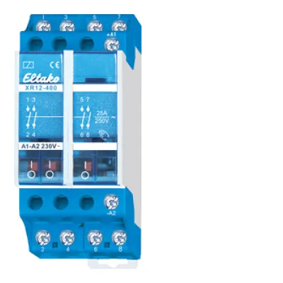 Eltako Installationsschütz XR12-400-230V | 25A 250V AC | 4 Schließer | für DIN-Schiene | Handbetätigung | 2TE | 100% ED