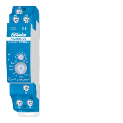 Eltako Zeitrelais AVZ12DX-UC | 1 Wechsler | 10A/250V | Ansprechverzögerung 0,1s-40h | DIN-Schiene | Blau