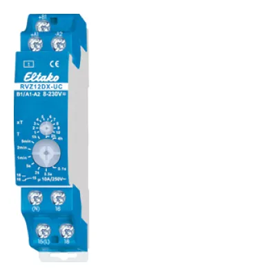 Eltako RVZ12DX-UC Zeitrelais | 1 Wechsler | 0,1s–40h | DIN-Schiene | 8–230V AC/DC | analog einstellbar