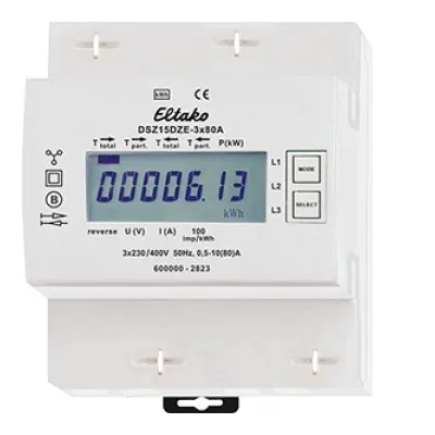 Eltako Drehstromzähler DSZ15DZE-3x80A | Zweirichtungszähler | 3x80A | S0-Schnittstelle | 4TE | DIN-Schiene