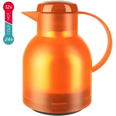 Emsa Isolierkanne SAMBA 504234 | 1 Liter | Quick Press Verschluss | Glas-Isolierkolben | Edelstahl | transluzent orange