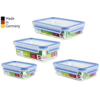 Emsa Frischhaltedose Clip & Close 1,0l rechteckig | auslaufsicher | BPA-frei | mikrowellengeeignet | transparent/blau
