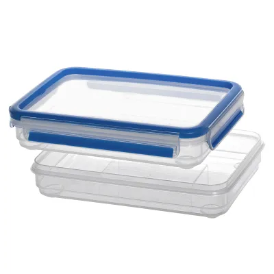 Emsa Aufschnittbox Clip & Close 3D 2x0,6L rechteckig | luftdicht | BPA-frei | mikrowellengeeignet | transparent/blau