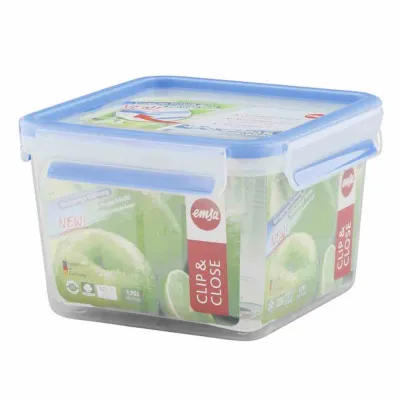 Emsa Clip & Close Frischhaltedose 1,75L quadratisch | BPA-frei | mikrowellengeeignet | blau