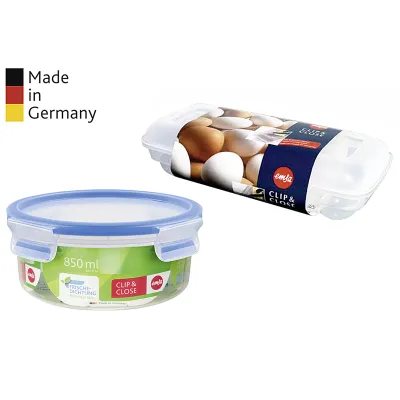 Emsa Frischhaltedose 508552 Clip & Close rund 0,85 L | BPA-frei | luftdicht | mikrowellenfest | spülmaschinenfest
