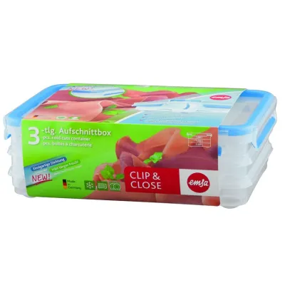 Emsa Clip & Close Aufschnittbox-Set | 3 x 1 l | BPA-frei | mikrowellengeeignet | transparent/blau