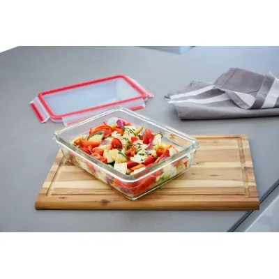 EMSA Frischhaltedosen-Set N1051100 Clip & Close Glas 3-teilig | 3x0,45L | auslaufsicher | backofenfest | rot/transparent