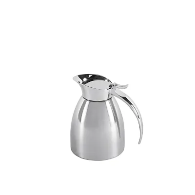 Emsa Isolierkanne Eleganza 502663 | Thermoskanne 0,3L Edelstahl | Doppelwandig | Einhandbedienung | Chrom