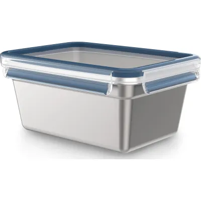 EMSA Frischhaltedose Clip & Close N1150600 | 2,0 L | Edelstahl rechteckig | auslaufsicher | spülmaschinenfest | Blau