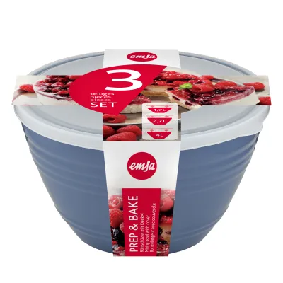 Emsa Rührschüssel Set 3-teilig | 1,7/2,75/4,15l Kunststoff | mit Deckel | stapelbar | spülmaschinenfest | rutschfest