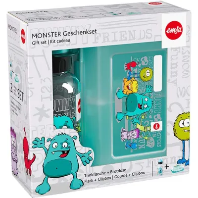 Emsa Brotdose & Trinkflasche Kinderset 518138 | Lunchbox mit Trennwand | Tritan BPA-frei 400ml | Monster-Motiv