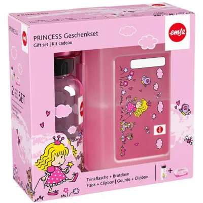 Emsa Kinder Brotdosen Set | Trinkflasche 400ml & Lunchbox mit Trennwand | BPA-frei | Prinzessin Pink